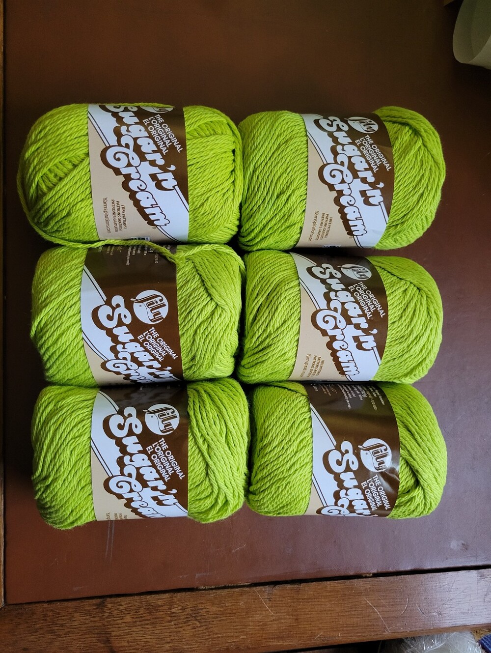 6 Hot Green Yarn Skein Sugar n Cream 2.5 oz 120 Yards